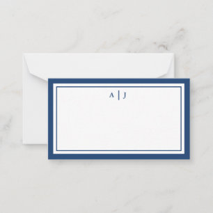 Simple Minimalist Navy Blue Two Border Monogram Card