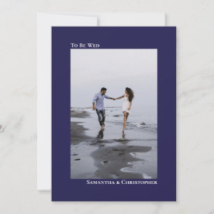 Simple Minimalist Navy Blue Vertical Photo Wedding Invitation