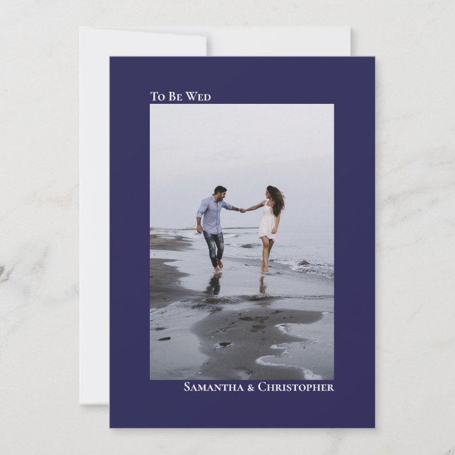 Simple Minimalist Navy Blue Vertical Photo Wedding Invitation (Front)