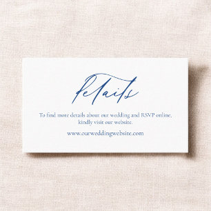 Simple Minimalist Navy Blue Wedding Details Business Card