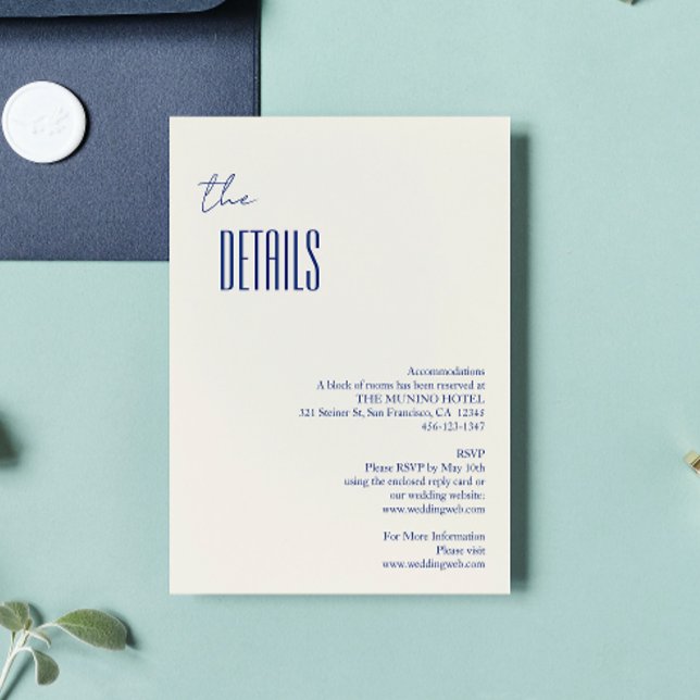 Simple Minimalist Navy Blue Wedding Details Enclosure Card (Creator Uploaded)