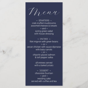 Simple Minimalist Navy Blue Wedding Menu