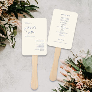 Simple Minimalist Navy Blue Wedding Program Hand Fan