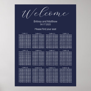 Simple Minimalist Navy Blue Wedding Seating Chart