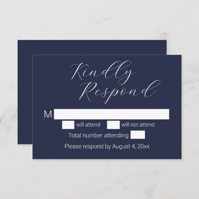 Simple Minimalist Navy Blue Wedding Thank You Card (Front/Back)
