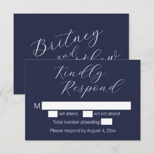 Simple Minimalist Navy Blue Wedding Thank You Card