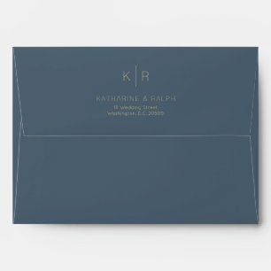 Simple Minimalist Navy Monogram Wedding Envelope