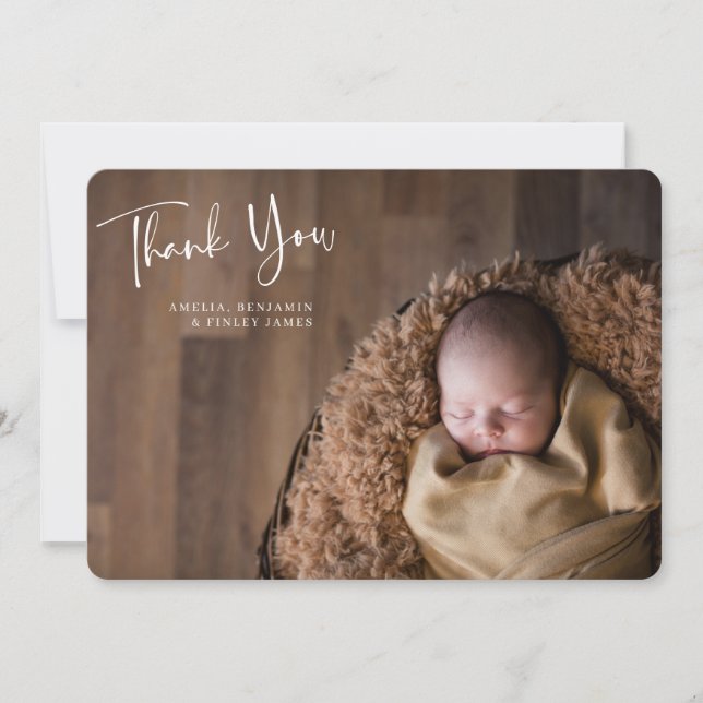 Simple Minimalist Newborn Baby Photo Horizontal Th Thank You Card (Front)