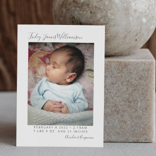 Simple Minimalist Newborn Photo Stats Birth Announcement