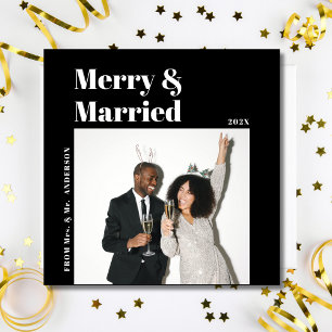 Simple Minimalist Newlywed Black and White Holiday Card