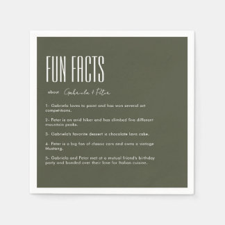 Simple Minimalist Olive Green Fun Facts Wedding Napkin