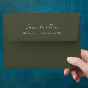 Simple Minimalist Olive Green Modern Wedding Envelope