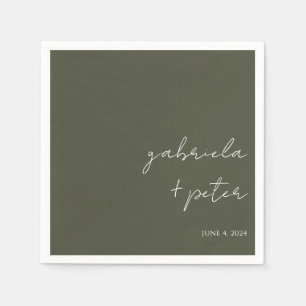 Simple Minimalist Olive Green Modern Wedding Napkin