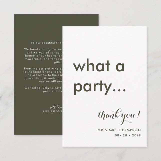 Simple Minimalist Olive Green Wedding Thank You Card (Front/Back)