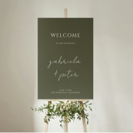 Simple Minimalist Olive Green Wedding Welcome