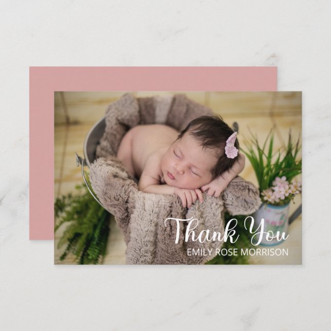 Simple Minimalist One Photo Baby Shower Thank You (Front/Back)