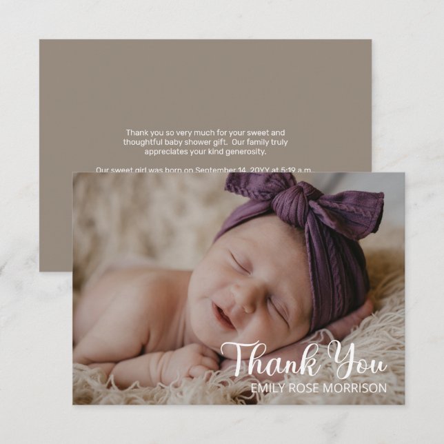 Simple Minimalist One Photo Baby Shower Thank You Card (Front/Back)