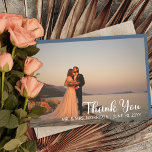 Simple Minimalist One Photo Wedding Thank You<br><div class="desc">Minimalist photo wedding "Thank You" featuring a single large photo on front with names and wedding date and your unique message and signatures on back.  Features a dusky blue background on back.  Template placeholder photo courtesy Unsplash.  Design by Holiday Hearts Designs.</div>