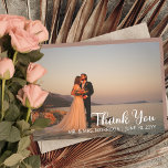 Simple Minimalist One Photo Wedding Thank You<br><div class="desc">Minimalist photo wedding "Thank You" featuring a single large photo on front with names and wedding date and your unique message and signatures on back.  Features a dusky rose background on back.  Template placeholder photo courtesy Unsplash.  Design by Holiday Hearts Designs.</div>