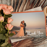 Simple Minimalist One Photo Wedding Thank You<br><div class="desc">Minimalist photo wedding "Thank You" featuring a single large photo on front with names and wedding date and your unique message and signatures on back.  Features a terracotta background on back.  Template placeholder photo courtesy Unsplash.  Design by Holiday Hearts Designs.</div>