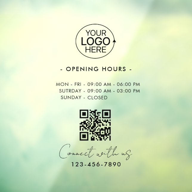 Simple Minimalist Opening Times Logo Store Hours Window Cling (Sheet 3)
