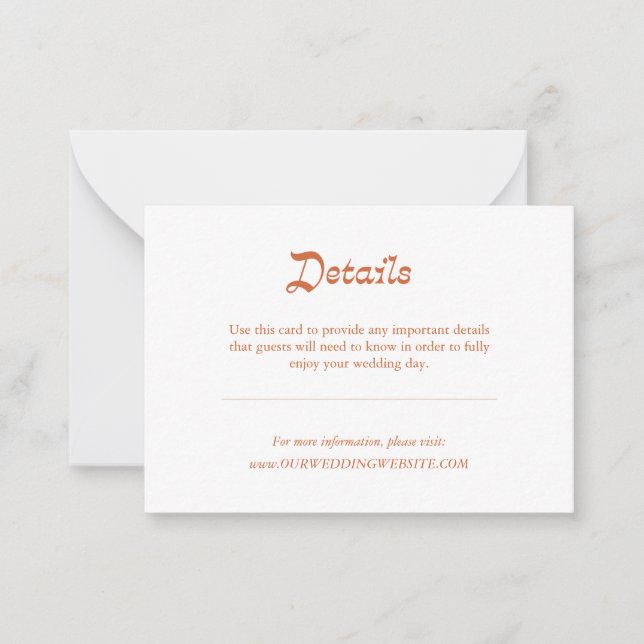 Simple Minimalist Orange Autumn Wedding Details  Card (Front)