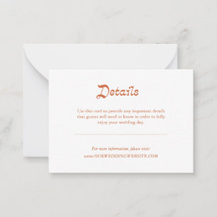 Simple Minimalist Orange Autumn Wedding Details  Card