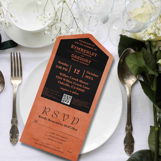 Simple Minimalist Orange Black QR Code  All In One Invitation (Creator Uploaded)