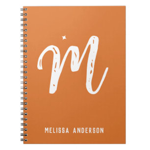 Simple Minimalist Orange Brown Monogram Name Notebook