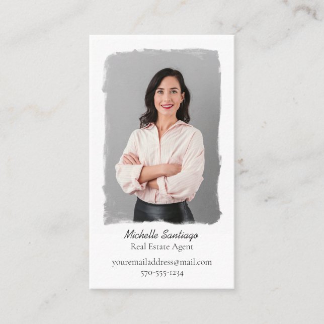 Simple Minimalist Painted Style Photo Vertical Business Card (Front)