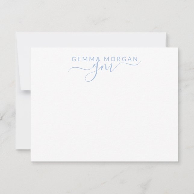 Simple Minimalist Pastel Blue Name Script Initial Card (Front)