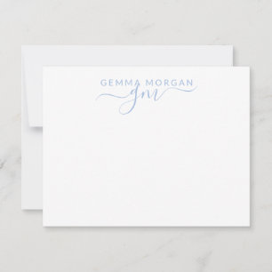 Simple Minimalist Pastel Blue Name Script Initial Card