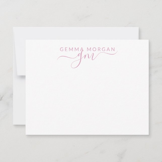 Simple Minimalist Pastel Pink Name Script Initial Card (Front)