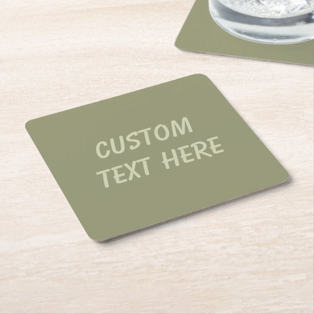 Simple minimalist pastel sage square paper coaster (Angled)