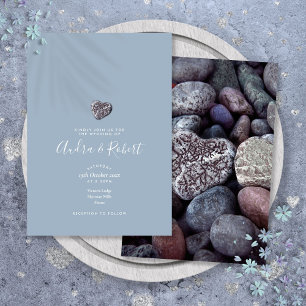 Simple Minimalist Pebble Heart Script Wedding Invitation