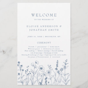 Simple Minimalist Periwinkle boho Wedding Program