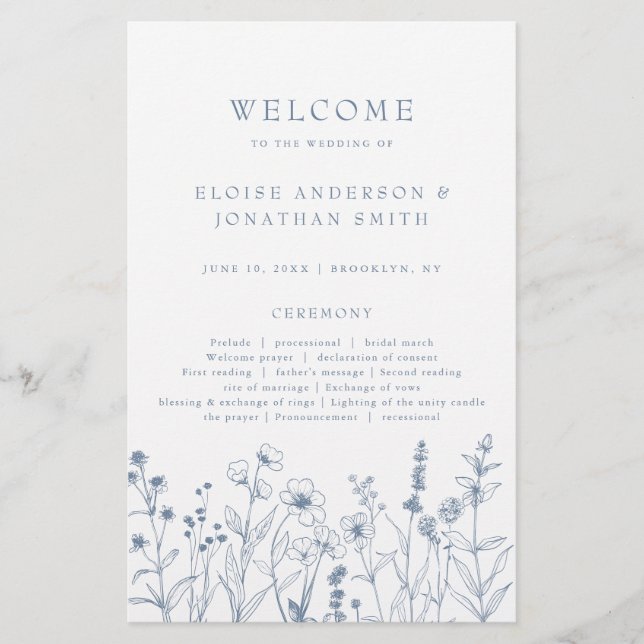 Simple Minimalist Periwinkle boho Wedding Program (Front)