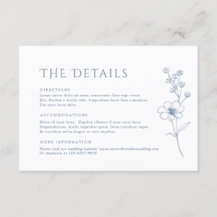 Simple Minimalist Periwinkle Flora Wedding Details Enclosure Card