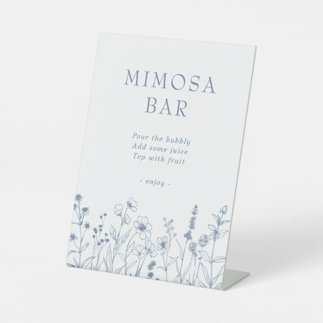 Simple Minimalist Periwinkle Wildflower Mimosa Bar Pedestal Sign (Front)