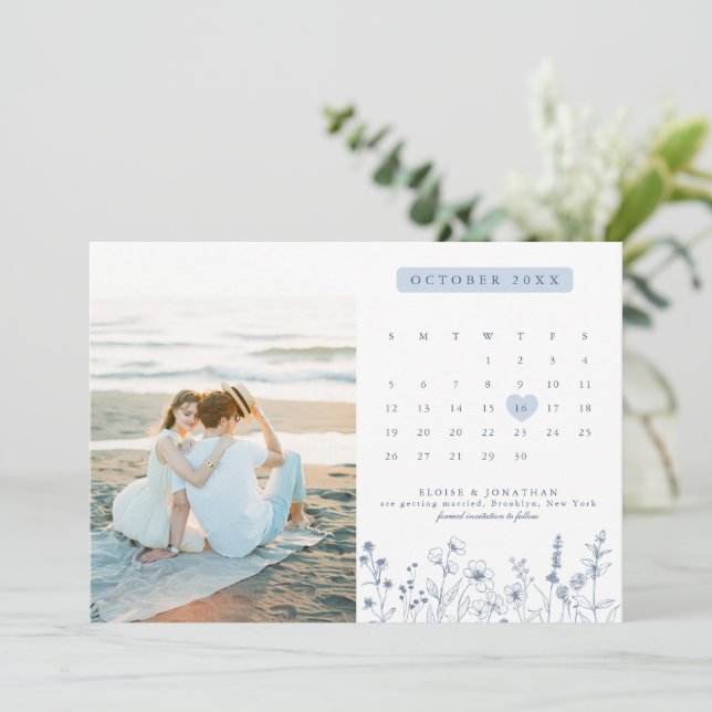 Simple Minimalist Periwinkle Wildflower Photo  Save The Date (Standing Front)