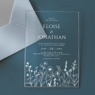 Simple Minimalist Periwinkle Wildflower Wedding Acrylic Invitations