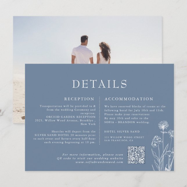 Simple Minimalist Periwinkle Wildflower Wedding    Enclosure Card (Front/Back)