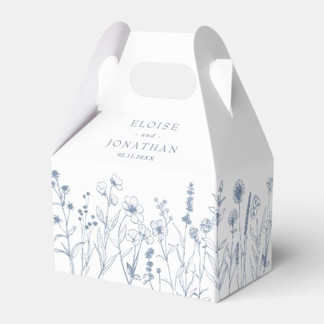 Simple Minimalist Periwinkle Wildflower Wedding Favour Box (Back Side)