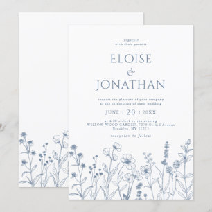 Simple Minimalist Periwinkle Wildflower Wedding Invitation