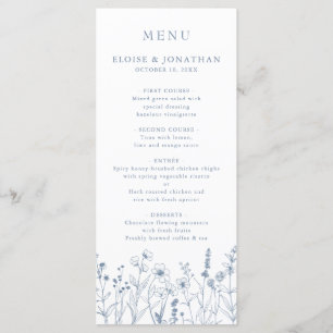 Simple Minimalist Periwinkle Wildflower Wedding Menu
