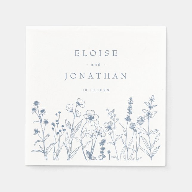 Simple Minimalist Periwinkle Wildflower Wedding Napkin (Front)