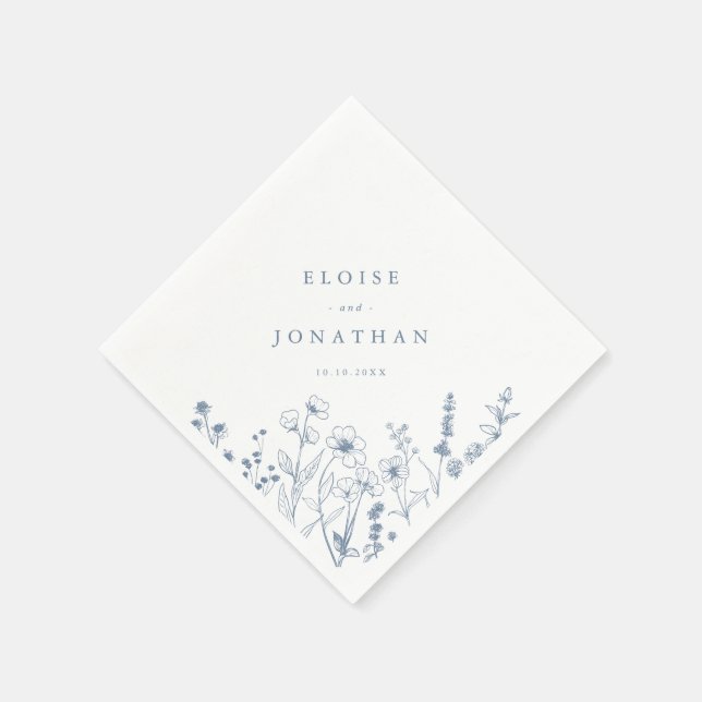 Simple Minimalist Periwinkle Wildflower Wedding Napkin (Corner)