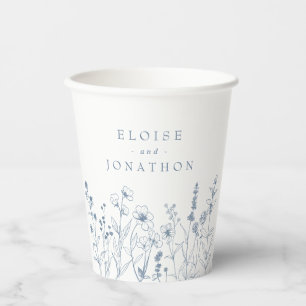 Simple Minimalist Periwinkle Wildflower Wedding Paper Cups
