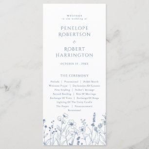 Simple Minimalist Periwinkle Wildflower Wedding Programme