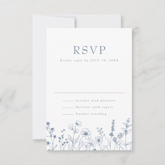 Simple Minimalist Periwinkle Wildflower Wedding RS RSVP Card (Front)